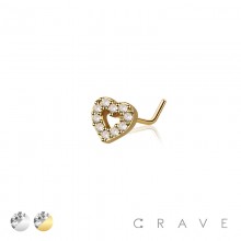 CZ HEART 316L SURGICAL STEEL L-SHAPE NOSE RING
